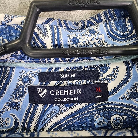 Mens Blue Cremieux Slim Fit Paisley Shirt Button Down 100% Cotton Size XL - Picture 3 of 8